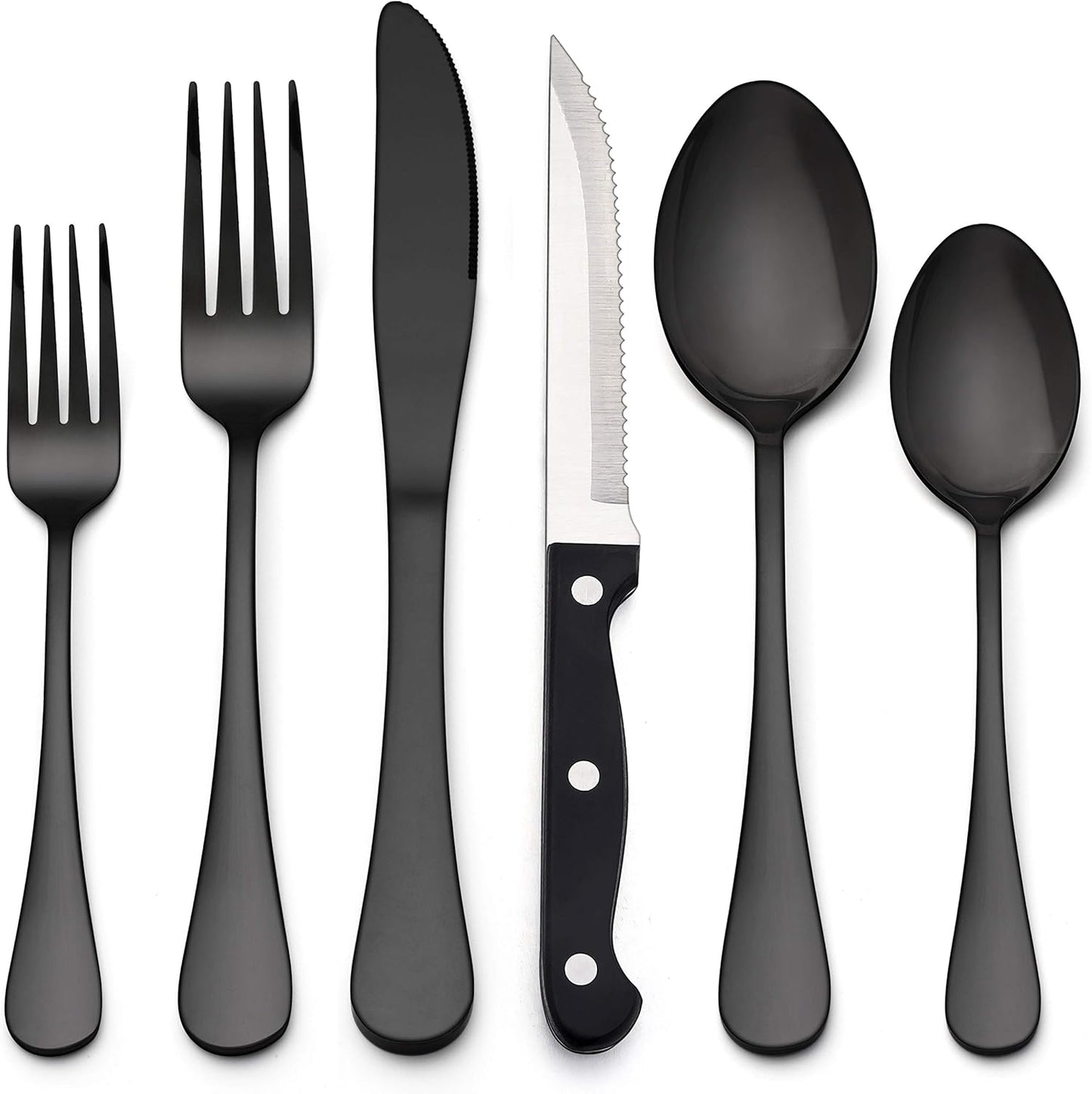 LIANYU 72-Piece Black Silverware Set, Black Flatware Cutlery Set with Steak Knives for 12, Stainless Steel Kitchen Utensils Tableware, Mirror Finish, Dishwasher Safe