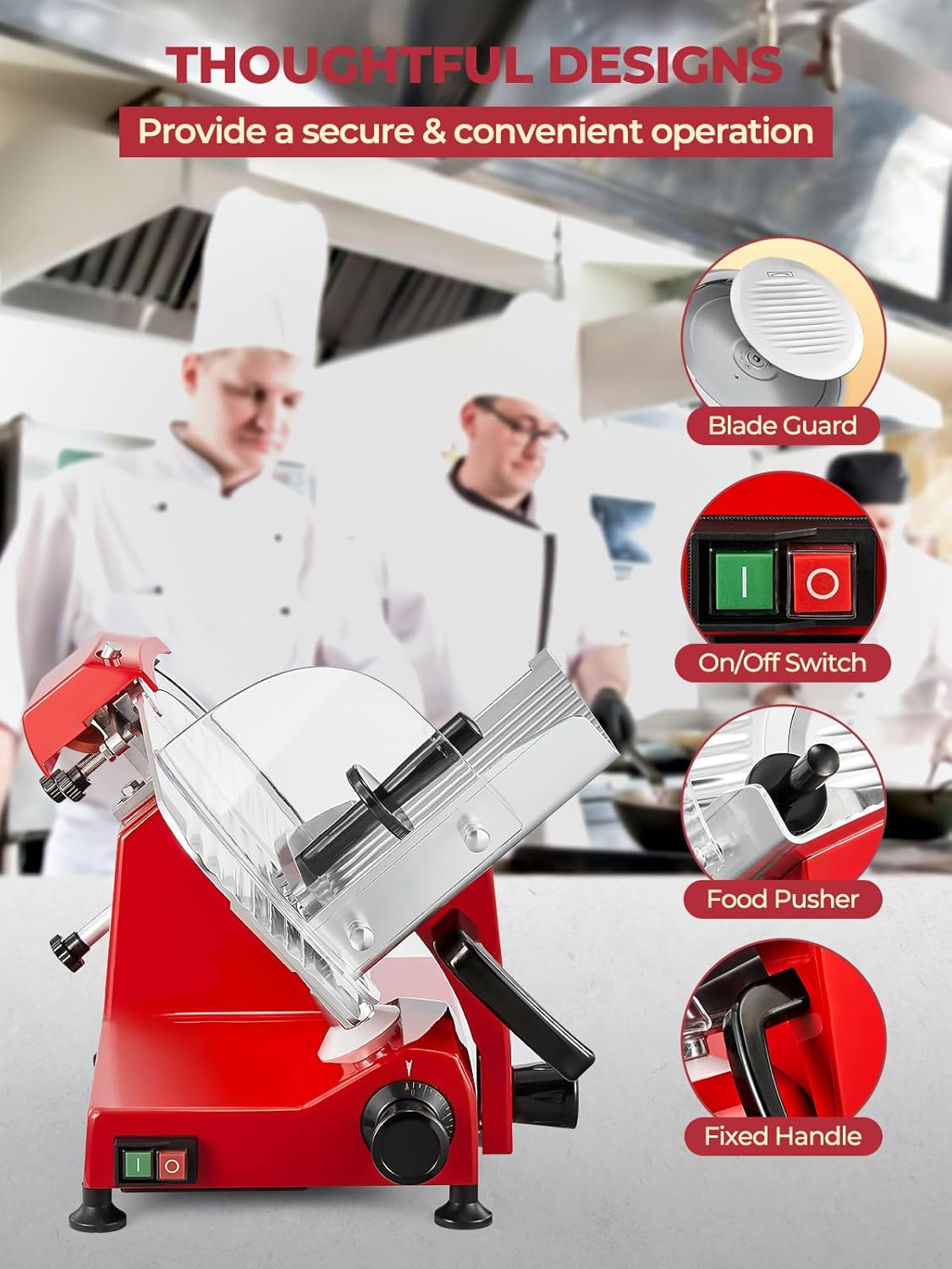 FOHERE 300W Commercial Meat Slicer, Electric Deli Meat Cheese Food Slicer, Frozen Meat Deli Slicer, 10" Premium Chromium-plated Steel Blade Semi-Auto Meat Slicer For Commercial and Home use, Red