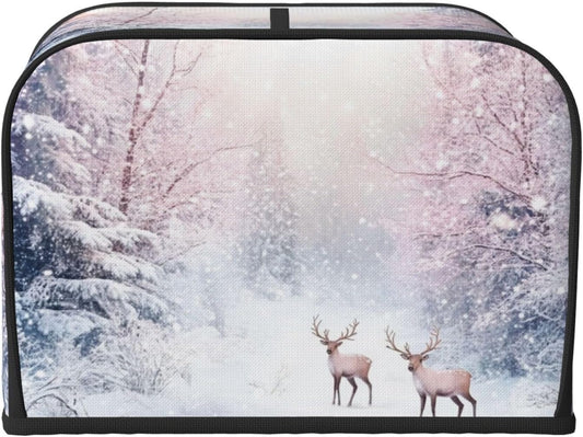 Toaster Cover 4 Slice Winter Deer Forest Christmas Kitchen Small Appliance Covers with Pockets Dust and Fingerprint Protection
