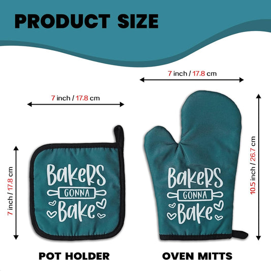 Funny Baker Oven Mitts and Pot Holders（Set of 2） Bakers Gonna Bake Heat Resistant Mitts for Kitchen Decor Silicone Non-Slip Oven Mitts Novelty Kitchen Baking Gifts for Women Men Bake Lover