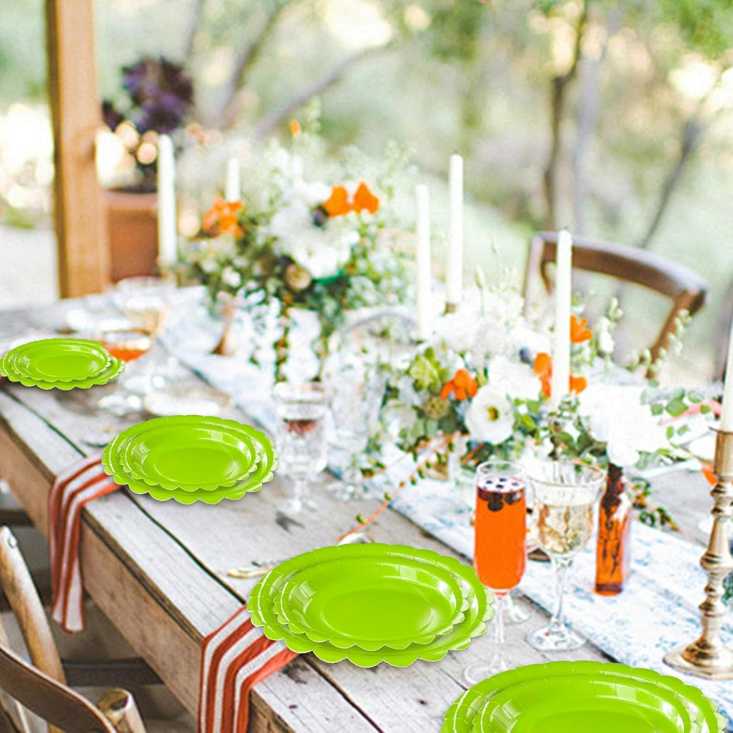 50 Pcs Lime Green Scalloped Paper Plates 25 × 7'' and 25 × 9'' Disposable Lime Green Scalloped Dinner Plates for Wedding Baby Shower Birthday Party Disposable Dessert Plate