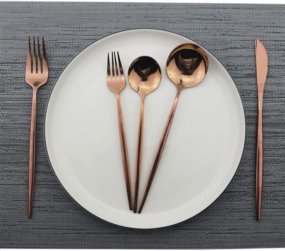 Rose Gold Silverware Set, JASHII 20-Piece Stainless Steel Flatware Cutlery Set for 4, Elegant Hourglass Polished Mirror Finish, Ideal for Home Hotel Wedding Festival Party, Dishwasher Safe