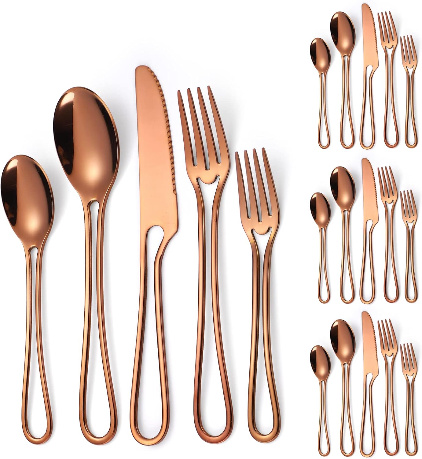 Flatware Set 4 Copper/Rose Gold Silverware Hollow Out Handles 20 Piece Stainless Steel Cutlery Modern Tableware Eating Utensils for Home Dinner Parties Wedding Festival Everyday Use