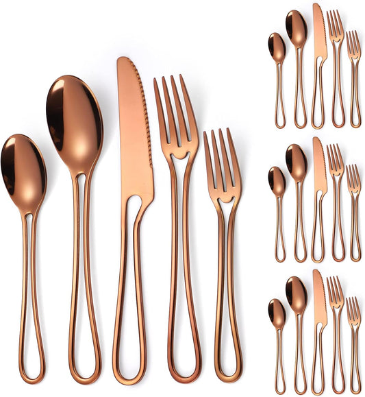 Flatware Set 4 Copper/Rose Gold Silverware Hollow Out Handles 20 Piece Stainless Steel Cutlery Modern Tableware Eating Utensils for Home Dinner Parties Wedding Festival Everyday Use