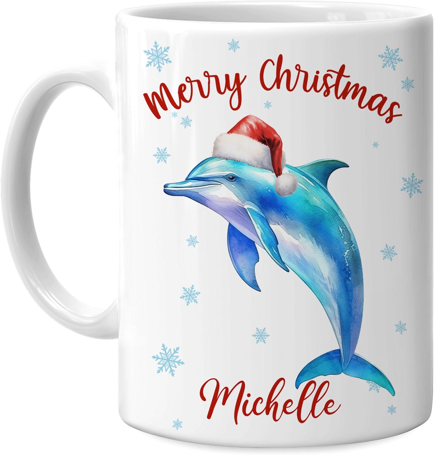 Hyturtle Personalized Gifts Dolphin Lover - Merry Christmas Customized Name Ceramic Coffee Mug Cup 11oz - Cute Sea Animal Lovers Gifts For Women, Girl kids Family On Birthday, Christmas