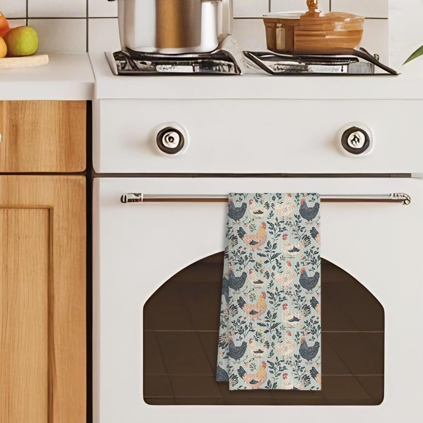 Rustic Floral Chicken Kitchen Towels, Chicken Lover Mom Lady Gifts Decorative Dish Tea Towels for Kitchen, Countryside Animal Hens Hand Towels for Bathroom, 16x24 Inches