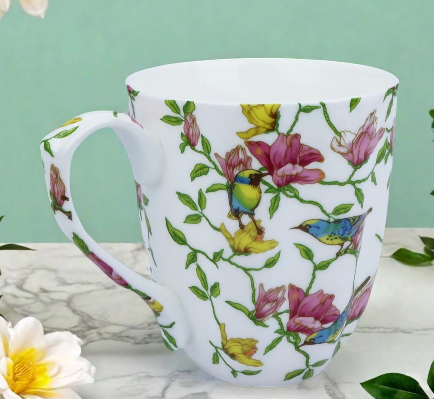 14oz Cute Coffee Mugs for Women Cute Mugs Bone China Floral Coffee Mug Teacups for Mom Women Birthday Gifts Christmas Gifts