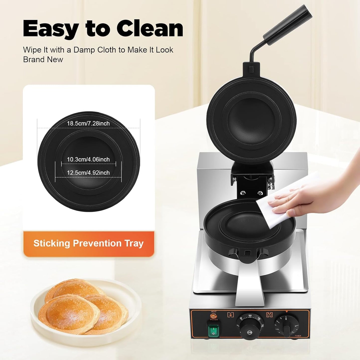 1000/2400W Burger Waffle Maker Burger Waffle Machine Nonstick Electric Panini Press 50~300℃ Temp. Stainless Steel Waffle Maker for Home Kitchens, Breakfast Shops, Mobile Vendors (AGE-2)