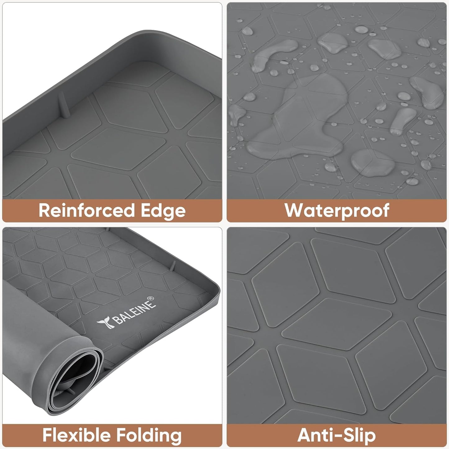 BALEINE 31''×22'' Under Sink Mat, Waterproof Food Grade Silicone Undersink Mat, Cabinet Shelf Drip Tray, Under Sink Liner for Kitchen, Bathroom (Grey)