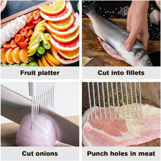 Onion Slice Holder, 2025 Upgraded Stainless Steel Onion Holder for Slicing Lemon Slicer Vegetable Cutter, Kitchen Chopper Slicing Assistant Tool for Meat, Onion, Potato, Tomato (2, A)