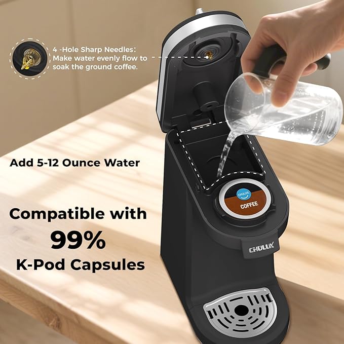 CHULUX Single Serve Coffee Maker for K Capsule and Ground Coffee, Single Cup Coffee Machine, Black