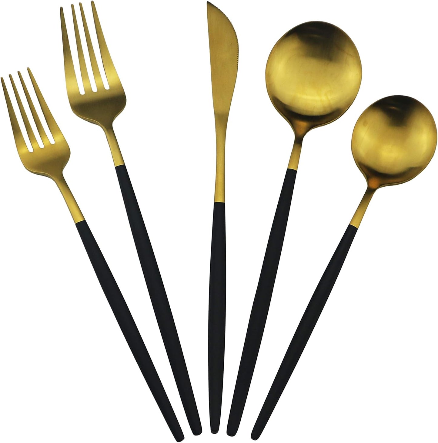 60-Piece Modern Matte Silverware Set, Uniturcky 304 Stainless Steel Flatware Cutlery Set, Elegant Kitchen Utensils Service For 12, Includes Dinner Knives/Spoons/Forks,Black Gold Satin Finish