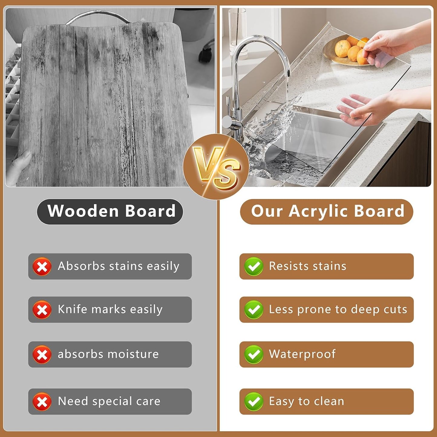 Acrylic Cutting Board with Counter Lip 3-Piece(17.5"x13.5", 16"x12", 11.5"x7.5"), Clear Non-Slip Cutting Boards for Countertop Protection, Durable Chopping Boards for Kitchen Ideal Housewarming Gifts