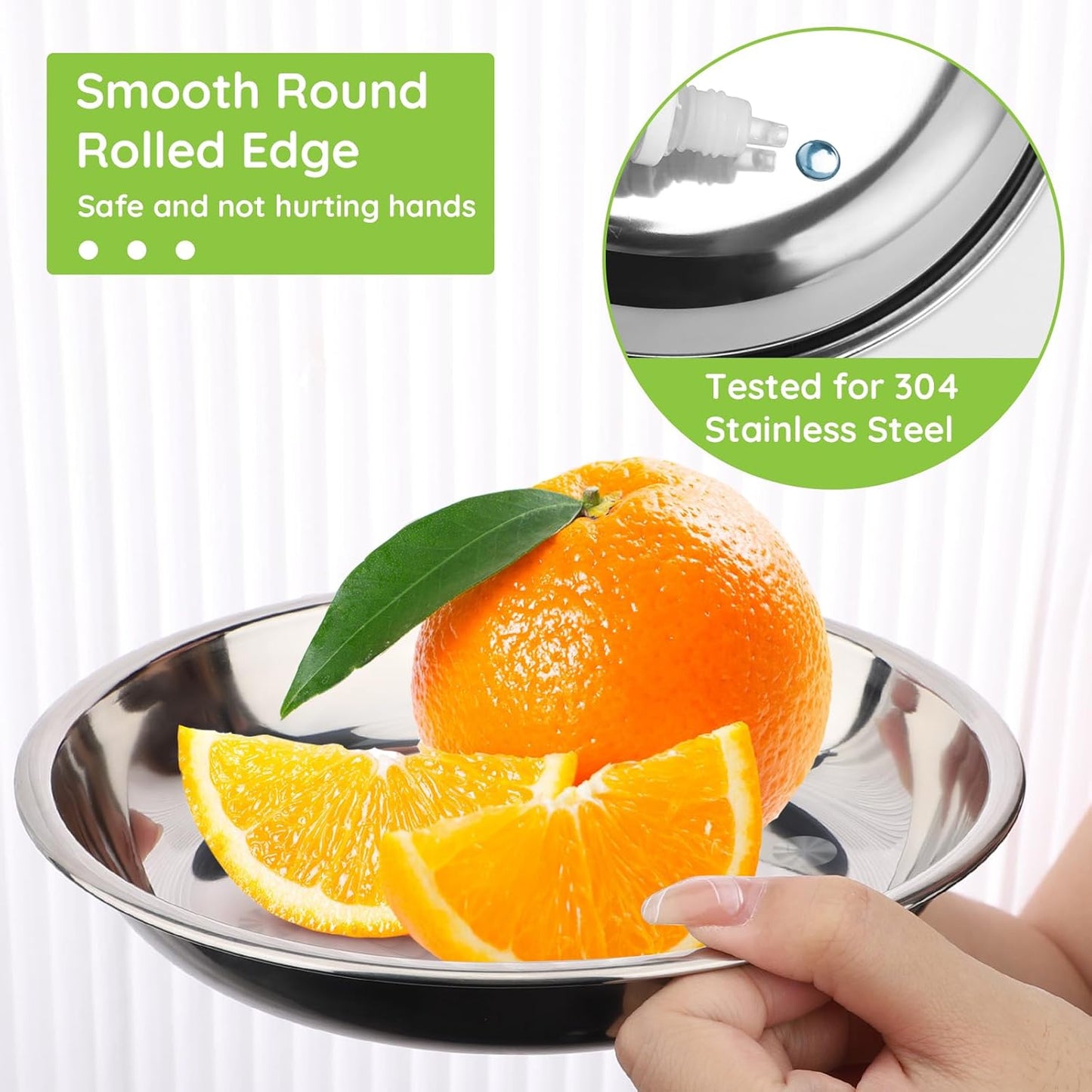 Patterned Deep Stainless Steel Plates, 8 Set 7 inch 304(18/8) Metal Food Serving Plate, Reusable Snack Eating Dishes Round Shatterproof Silver Dinnerware for BBQ Dinner Oven Dishwasher Safe