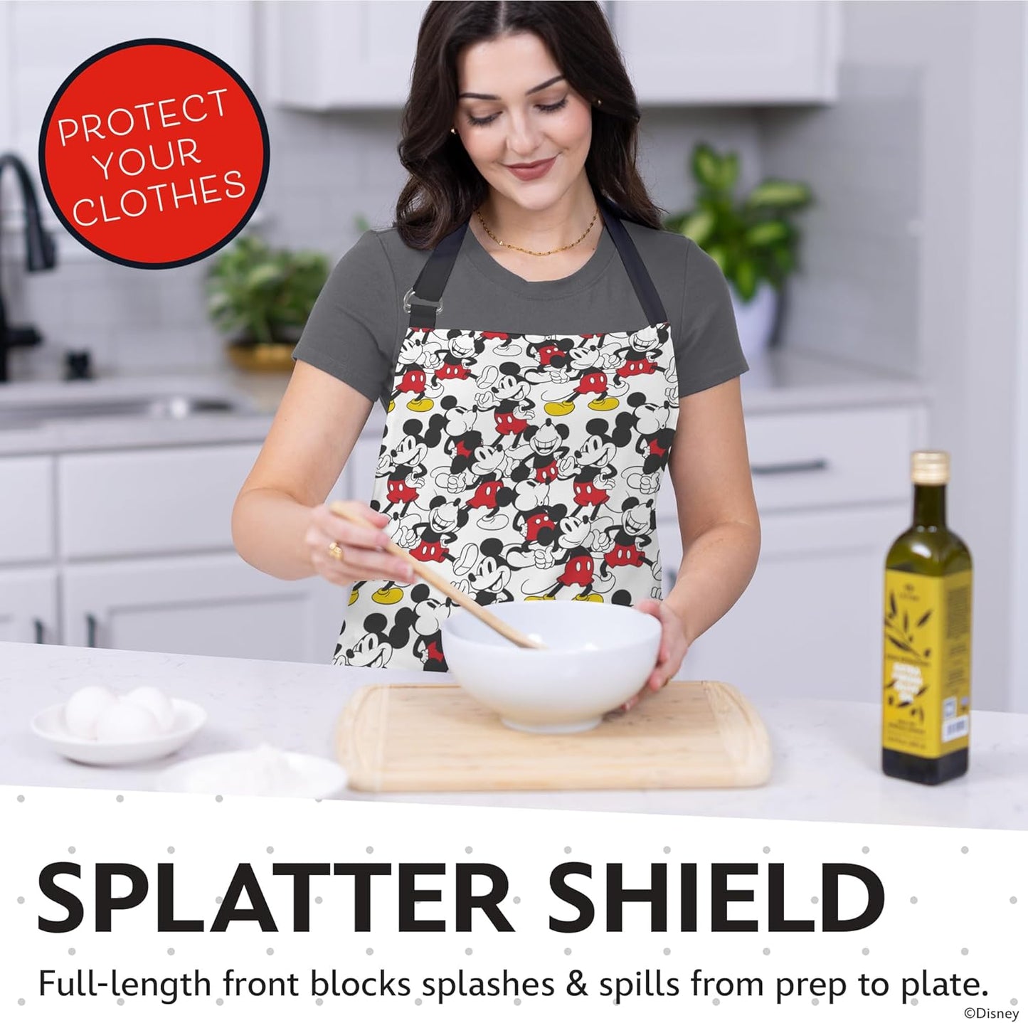 Disney Apron & Oven Mitts Set – 3 Piece Bundle with 1 Cotton Kitchen Apron for Cooking & 2 Heat Resistant Pot Holders