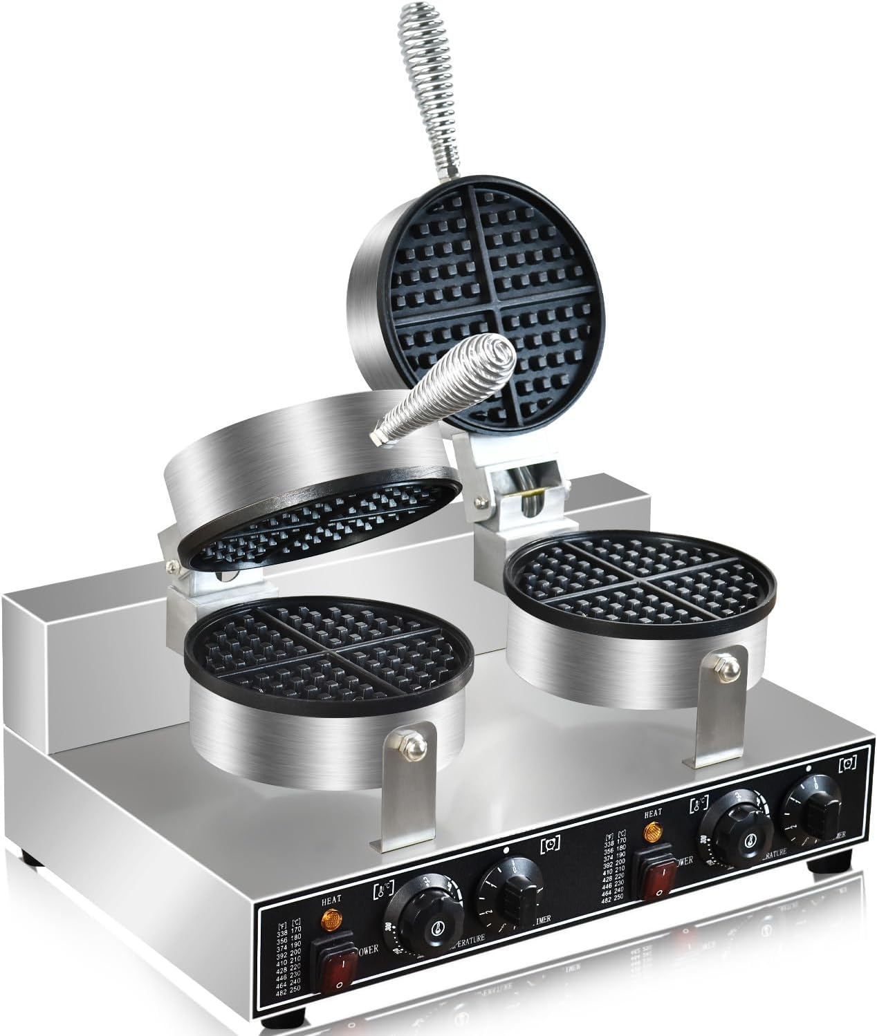 110V 2600W Commercial Double Waffle Maker,Non-Stick Commercial Waffle Baker,Stainless Steel Belgian Waffle Iron for Restaurant Party Food Stall, Bakery Snack Bar Family