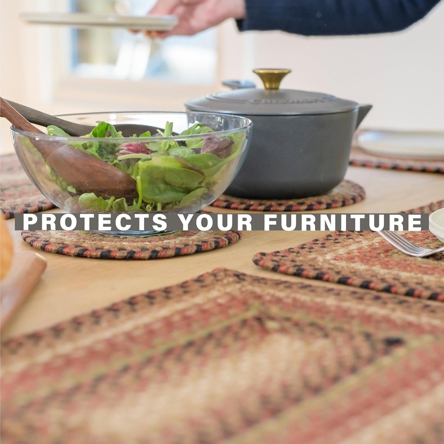 Gingerbread Jute Woven Round Placemats Set of 6, 15", Warm Country Decor, Brown Table Mats - Vibrant Colors, Durable, Easy to Clean and Protects Furniture