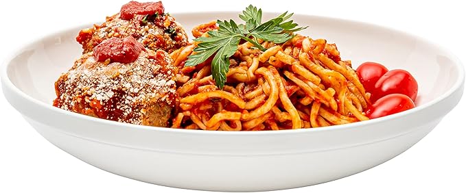 Vikko Pasta Bowls, 8.5 Inch Salad Bowls, White Soup Bowls, Fine Bone China Pasta Bowls, Set of 6, Microwave and Dishwasher Safe