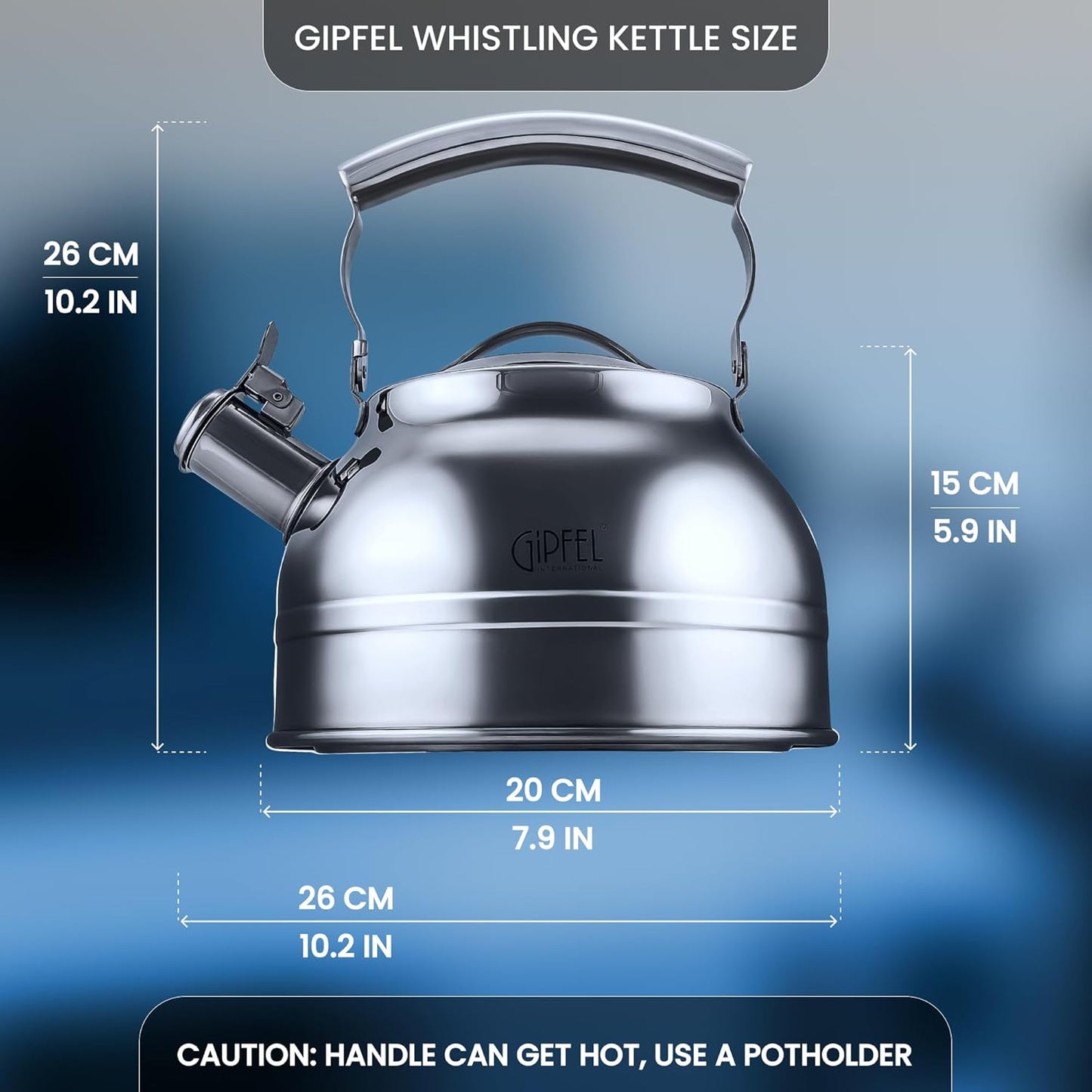 GIPFEL INTERNATIONAL Whistling Tea Kettle Stovetop - Food Grade Stainless Steel Teapot for Stove Top with Ergonomic Handle for Gas, Induction, Electric Stovetops 2.3 Quart