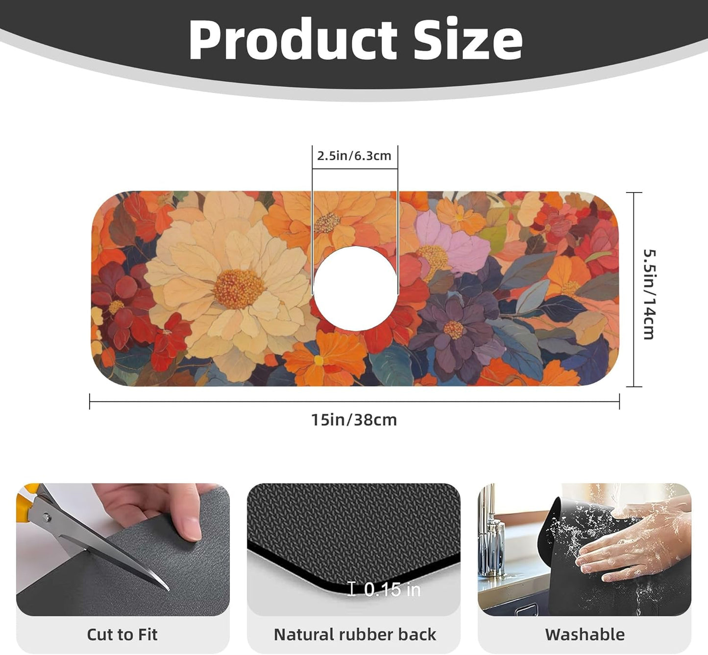 Colorful Floral Dish Drying Mat for Kitchen Counter, 18"x24" Microfiber Absorbent Fast Dry Mat, 2Pcs Dish Mat Faucet Mats Sets, Large Drying Kitchen Mat Kitchen Drying Pad Coffee Bar Decor Gifts