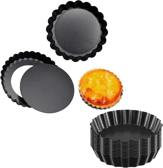 Mantouxixi 12 Packs Egg Tart Mold, Stackable Tart Molds with Removable Bottom, Non-Stick Pan Carbon Steel Pie Cakes Molds, Muffin Cupcake Pudding Baking Cup Maker