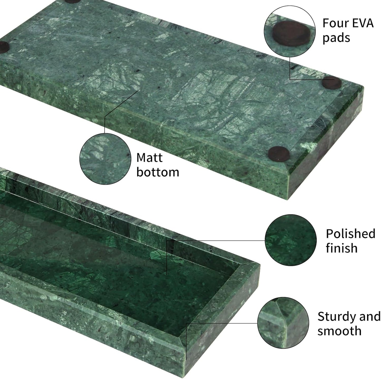 Marble Bathroom Vanity Tray,Luxury Natural Stone Small Decorative Tray,Soap Dispenser Dresser Top Perfume Home Kitchen Toilet Tank Sink Tray for Soap Bottles, Key Trinket Ring Tray(Green)