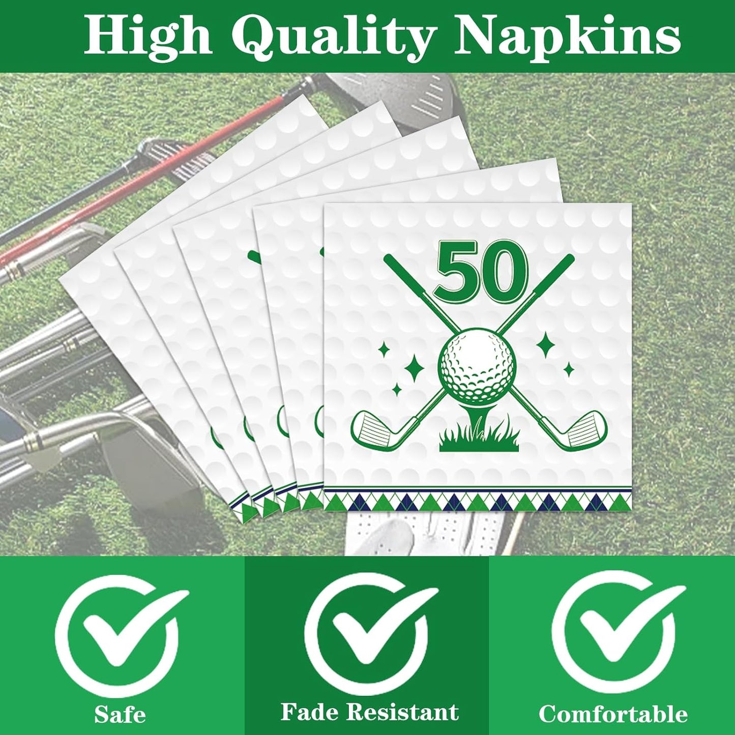 Rakuto Golf 50th Birthday Tableware Decorations for Men, Golf Theme Fiftee Birthday Party Plates Napkins and Forks, Disposable Paper Plates Supplies Decor Serves 24