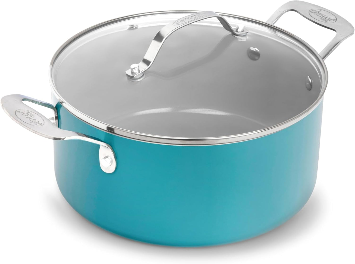 GOTHAM STEEL Nonstick Multipurpose 5 Quart Stock Pot with Glass Lid, Aqua Blue Ceramic Pot for Cooking, Non Stick Pots/Soup Pot with Lid, Nonstick Pot, Ollas, Oven and Dishwasher Safe, Non-Toxic
