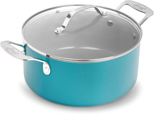 GOTHAM STEEL Nonstick Multipurpose 5 Quart Stock Pot with Glass Lid, Aqua Blue Ceramic Pot for Cooking, Non Stick Pots/Soup Pot with Lid, Nonstick Pot, Ollas, Oven and Dishwasher Safe, Non-Toxic