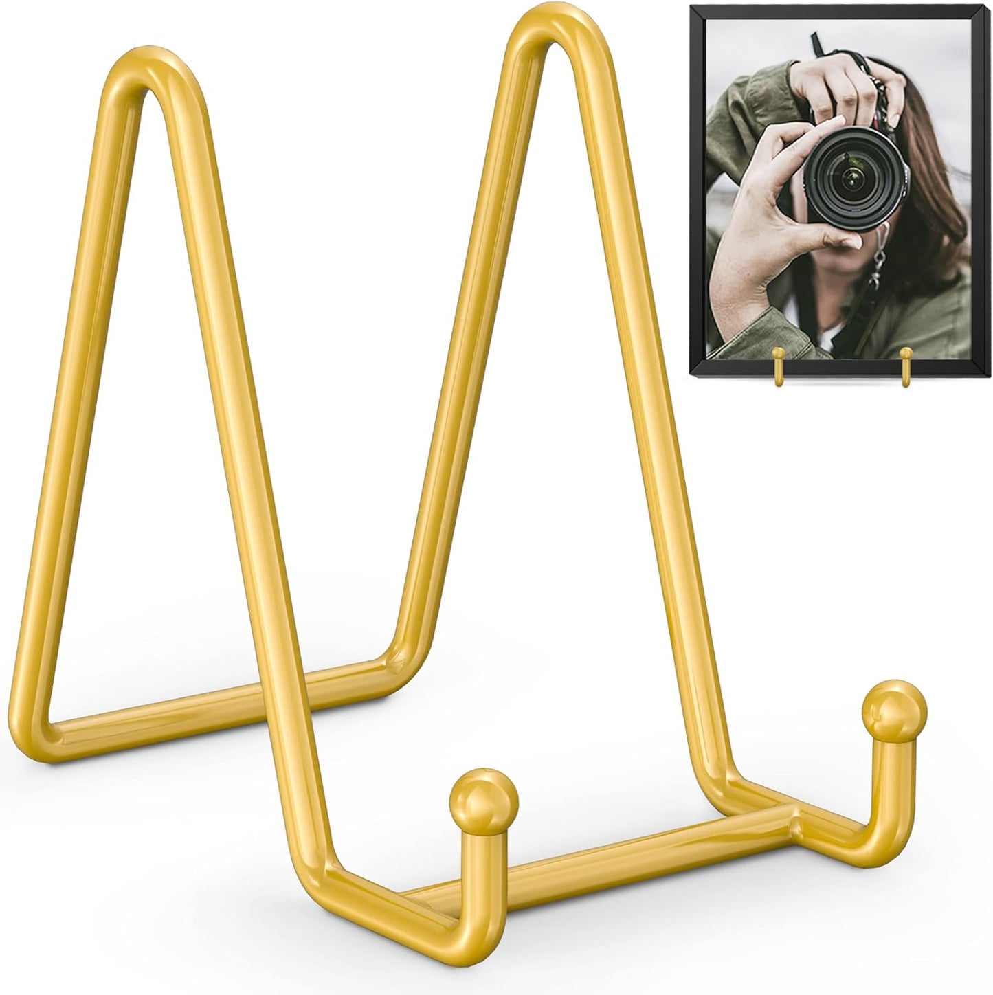 TR-LIFE Plate Display Stand - 4.5 Inch Holder + Metal Frame for Picture, Decorative Plate, Photo Easel, Tabletop Art (Gold 2 Pack)