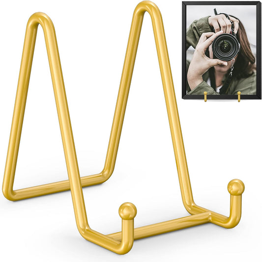 TR-LIFE Plate Display Stand - 4.5 Inch Holder + Metal Frame for Picture, Decorative Plate, Photo Easel, Tabletop Art (Gold 2 Pack)