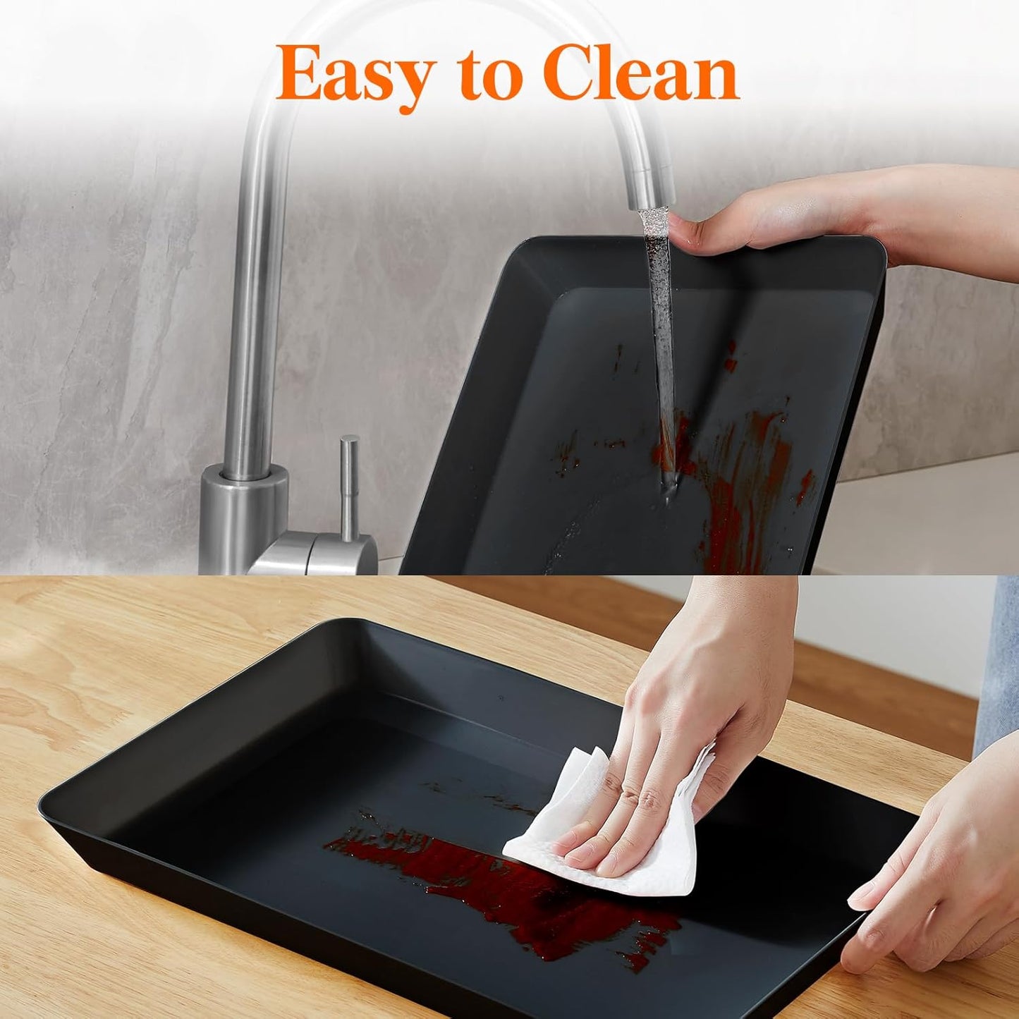 Lifewit Plastic Serving Tray 6 pcs, 15" x 10" Reusable Platters for Party, Black Crack-Proof Tray for Fruit, Veggie, Snack, Cookies, Desserts in Kitchen/Pantry