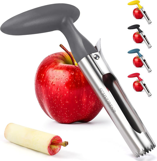 SCHVUBENR Premium Apple Corer Tool - Easy to Use and Clean - Sturdy Apple Remover with Sharp Serrated Tips - Stainless Steel Corers for Apple and Pear - Core Fruits with Ease(Silver)