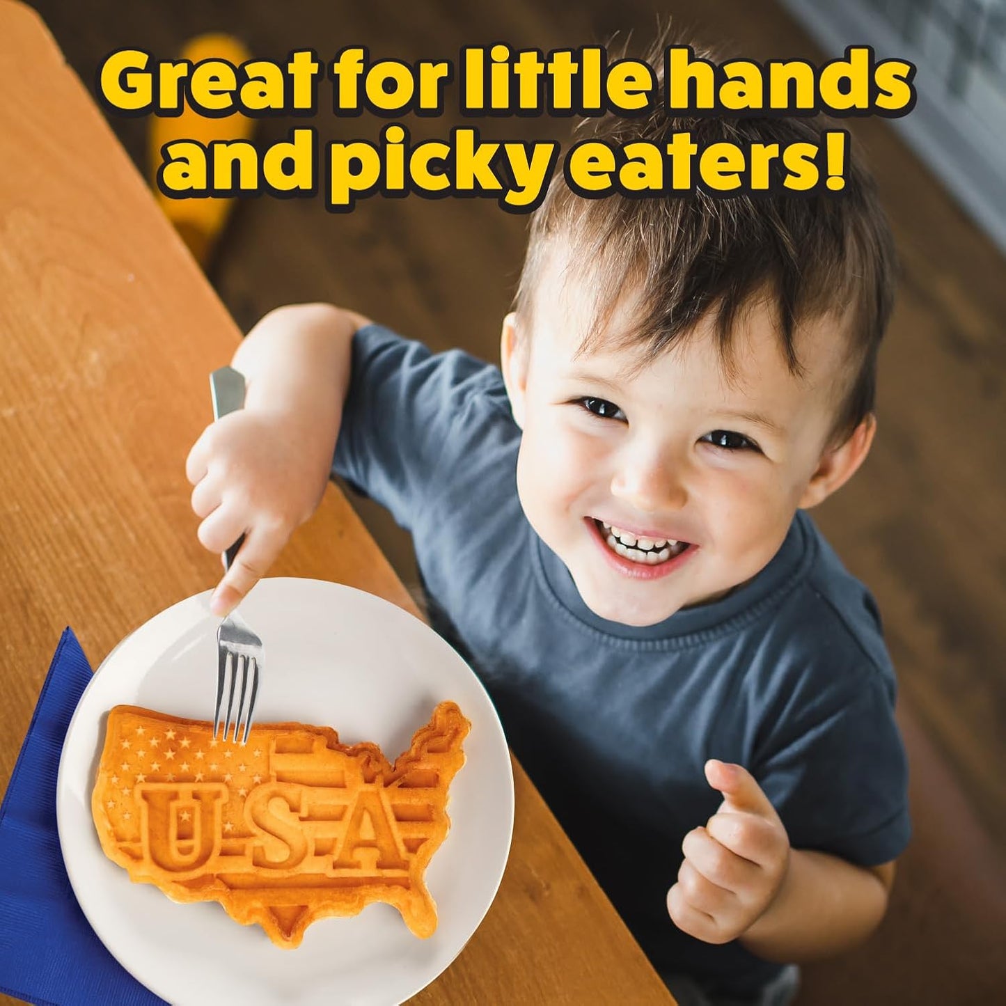 Great American USA Waffle Maker- Giant 7.5" Patriotic Waffles or Pancakes - Electric Nonstick Waffler Iron - America Spirit Party, Breakfast Griddle Baker Supplies with Recipe Guide- Novelty Xmas Gift