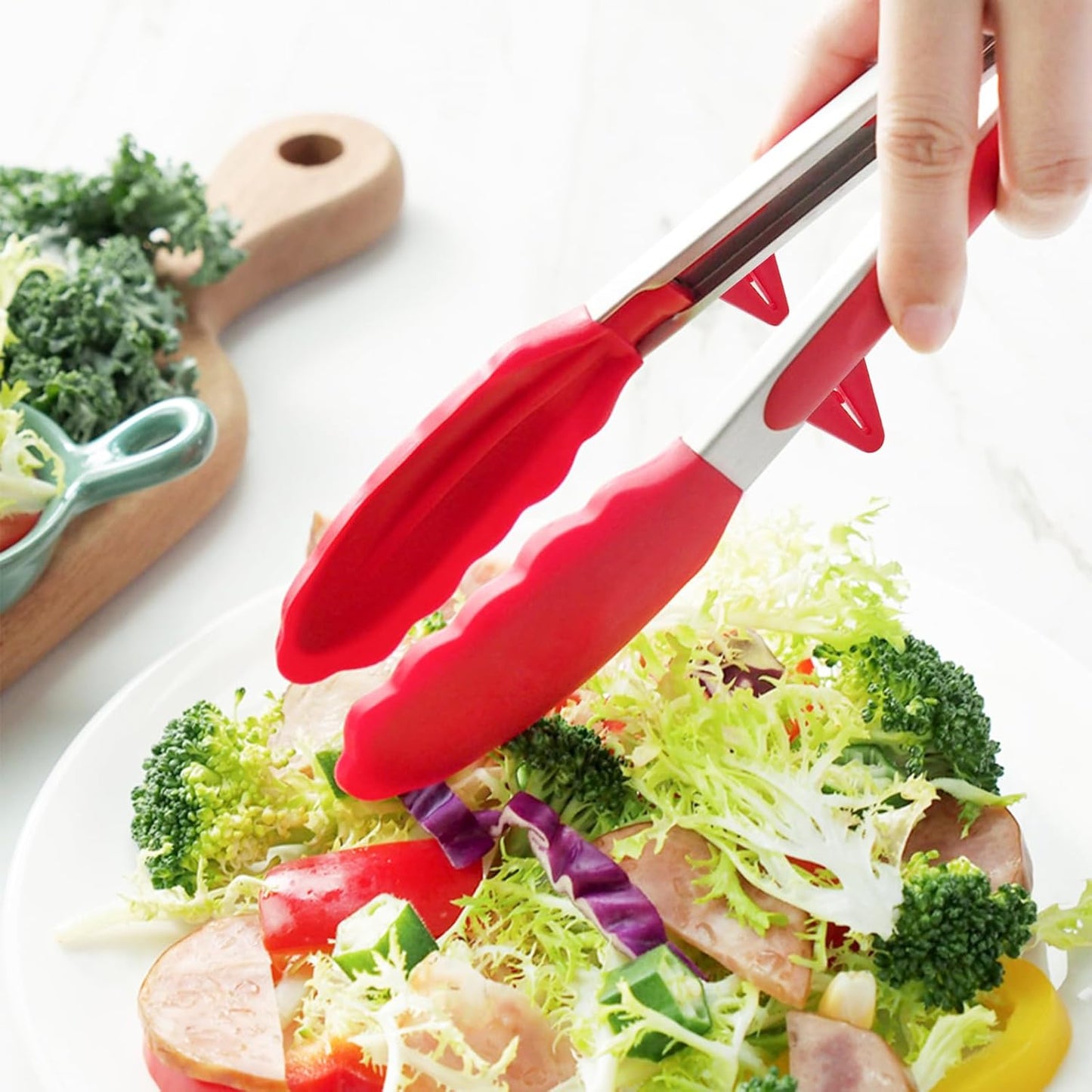 NileHome Tongs for Cooking, Professional Stainless Steel Cooking Tongs – Heat-Resistant for Grilling, BBQ, Serving Salad, Pasta, and Kitchen Use, Dishwasher Safe, Set of 9" 12", Red