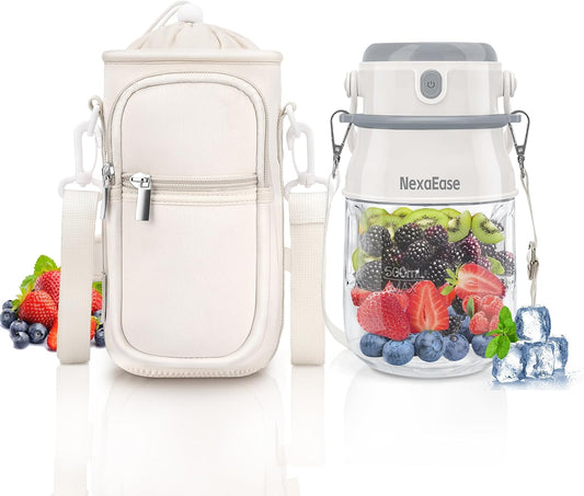 Portable Blender Personal Juicer for Shakes and Smoothies - 27 OZ Electric Protein Shaker Bottle with Insulated Sleeve, Travel Lid, USB-C Rechargeable - Mini Small Blender Cup for Kitchen, Office, Gym