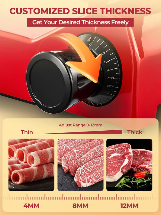FOHERE 300W Commercial Meat Slicer, Electric Deli Meat Cheese Food Slicer, Frozen Meat Deli Slicer, 10" Premium Chromium-plated Steel Blade Semi-Auto Meat Slicer For Commercial and Home use, Red
