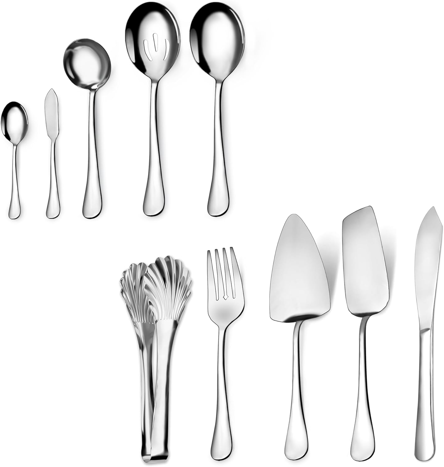 Stainless Steel Serving Utensils Set, 10-Piece Hostess Collection, Includes Spoons, Forks, Tongs, Ladle and Pie Server
