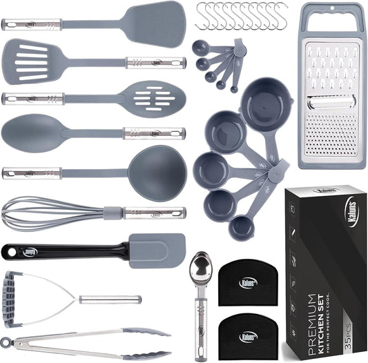 Kitchen Utensils Set 35 PCS Cooking Utensils Set, Nonstick and Heat Resistant Nylon Stainless Steel Silicone Spatula Set - Kitchen Gadgets Home Essentials Kitchen Accessories, Apartment Must Haves