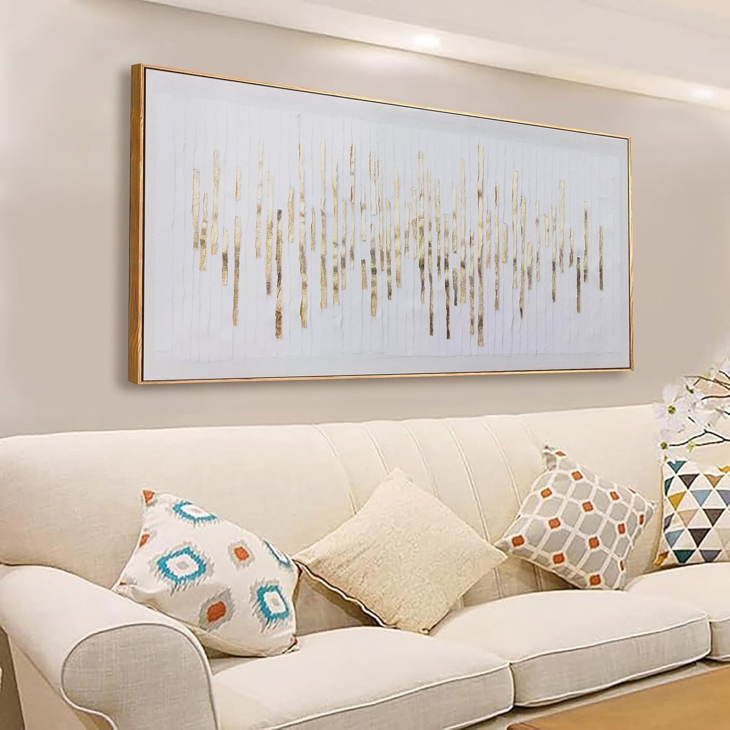 Wall Art Framed Ready To Hang Home Decor Artwork White Background Golden Decoration Golden Years Wall Art Prints Canvas Painting For Living Room Bedroom Office Decoration 24"X 48"