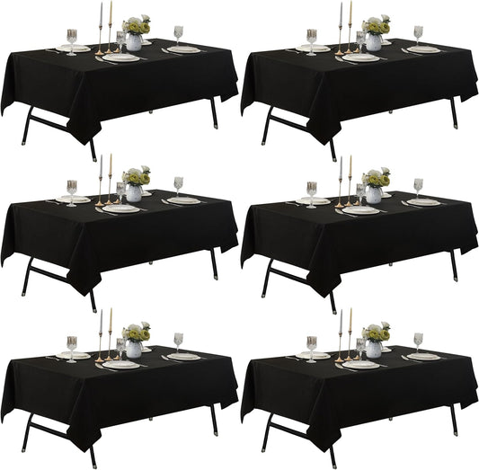 6-Pack 60x60 inch Black Table Cloths, Solid Stain and Wrinkle Resistant Tablecloth, Premium Plain Weave Polyester Fabric Rectangle Table Linen Covers for Hotel, Banquet