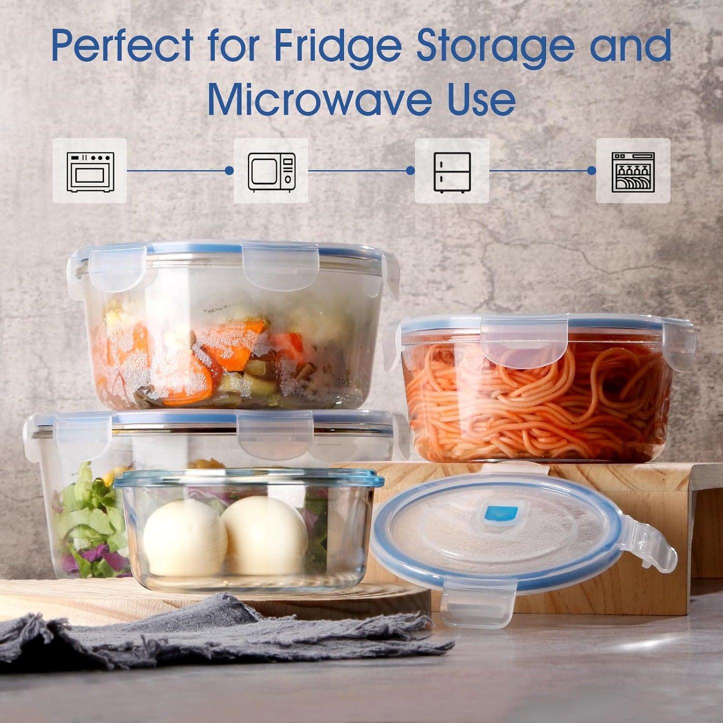 2.8L Glass Food Storage Containers Set, Round Meal Prep Containers, Glass Bowls With Lid