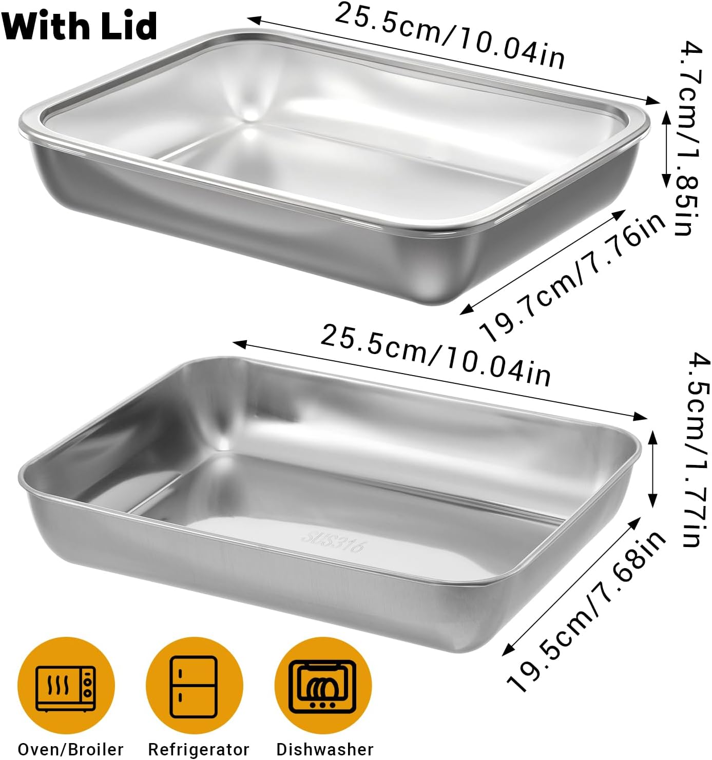 4 Pcs Stainless Steel Food Storage Containers with Lids, Stackable Meal Prep Food Containers Reusable Hotel Pans for Restaurant Kitchen Freezer Buffet