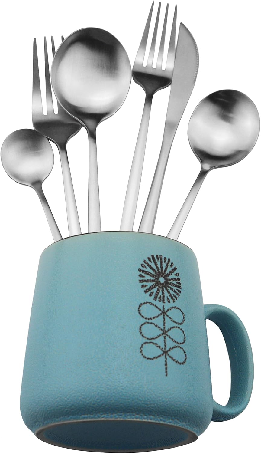 40-Pieces Silverware Set, Flatware Sets Satin Finish, 304 Stainless Steel Utensils Dishwasher Safe Service for 8, Include Dinner Knife/Fork/Spoon Dinnerware Sets (Matte Silver)