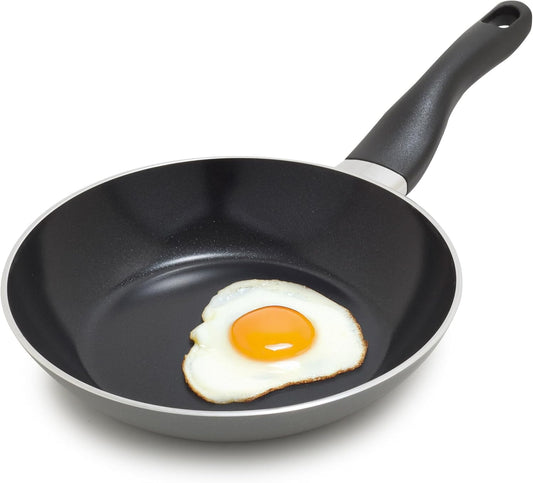 Deco 8” Nonstick Frying Pan Skillet, Made in Italy, Diamond Ceramic PFAS-Free, Dishwasher & Metal Utensil Safe, Durable Gloss Enamel Finish, Stay-Cool Handle, High Walls-Extra Room, Gray