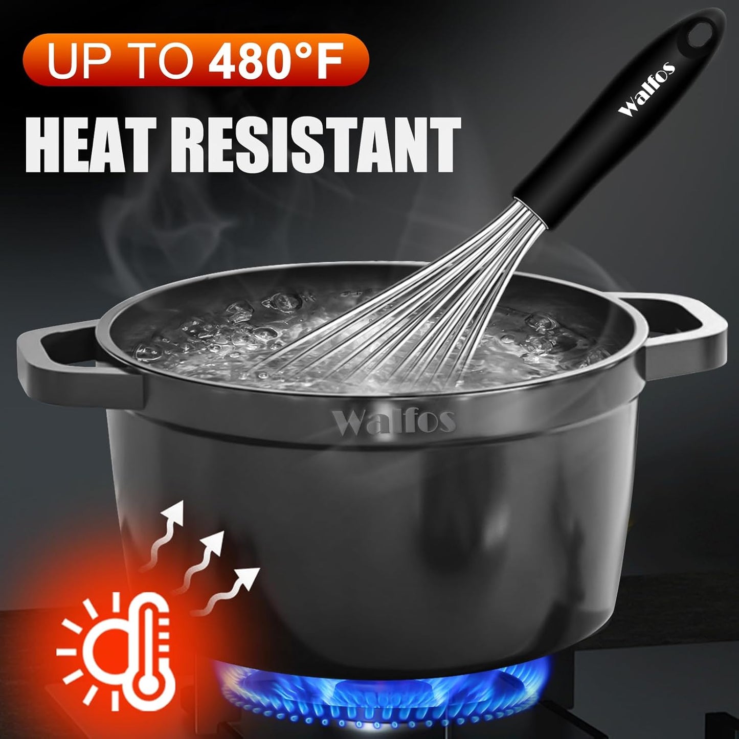 Stainless Steel Whisk Set with 7"+5" Mini whisks, Walfos Heavy Duty Whisks, Kitchen wisk (7+9+11in) Premium for Whisking, Blending, Beating, Frothing & Stirring.