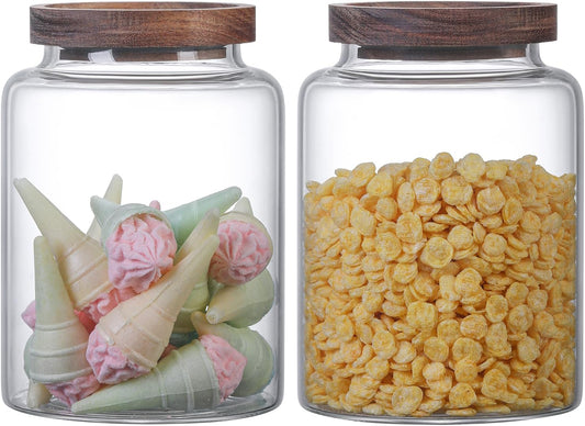 Vacuum Coffee Canister Glass Food Storage Jars With Airtight Lids Borosilicate Glass Coffee Canister Container for Coffee Beans & Grounds Tea Sugar Spices Kitchen (40oz（1200ml)-2 pack