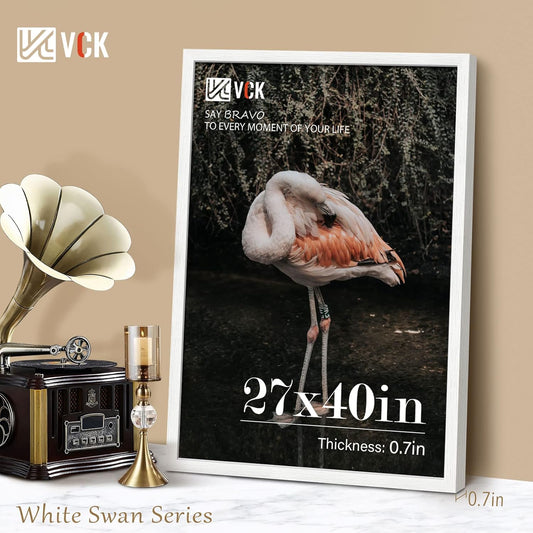 VCK 27x40 Poster Frames Set of 5, Exclusive Woodgrain White Picture Frame, Wall Mounting Hanging