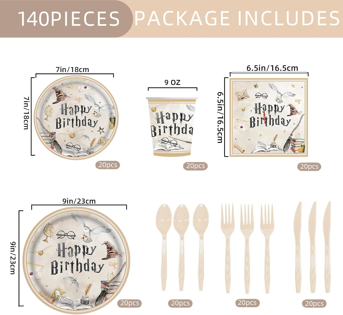 140PCS Birthday Party Paper Plates Napkins Paper Cups Dessert Plates Kids Boys Birthday Decorations Set for 20 Guests