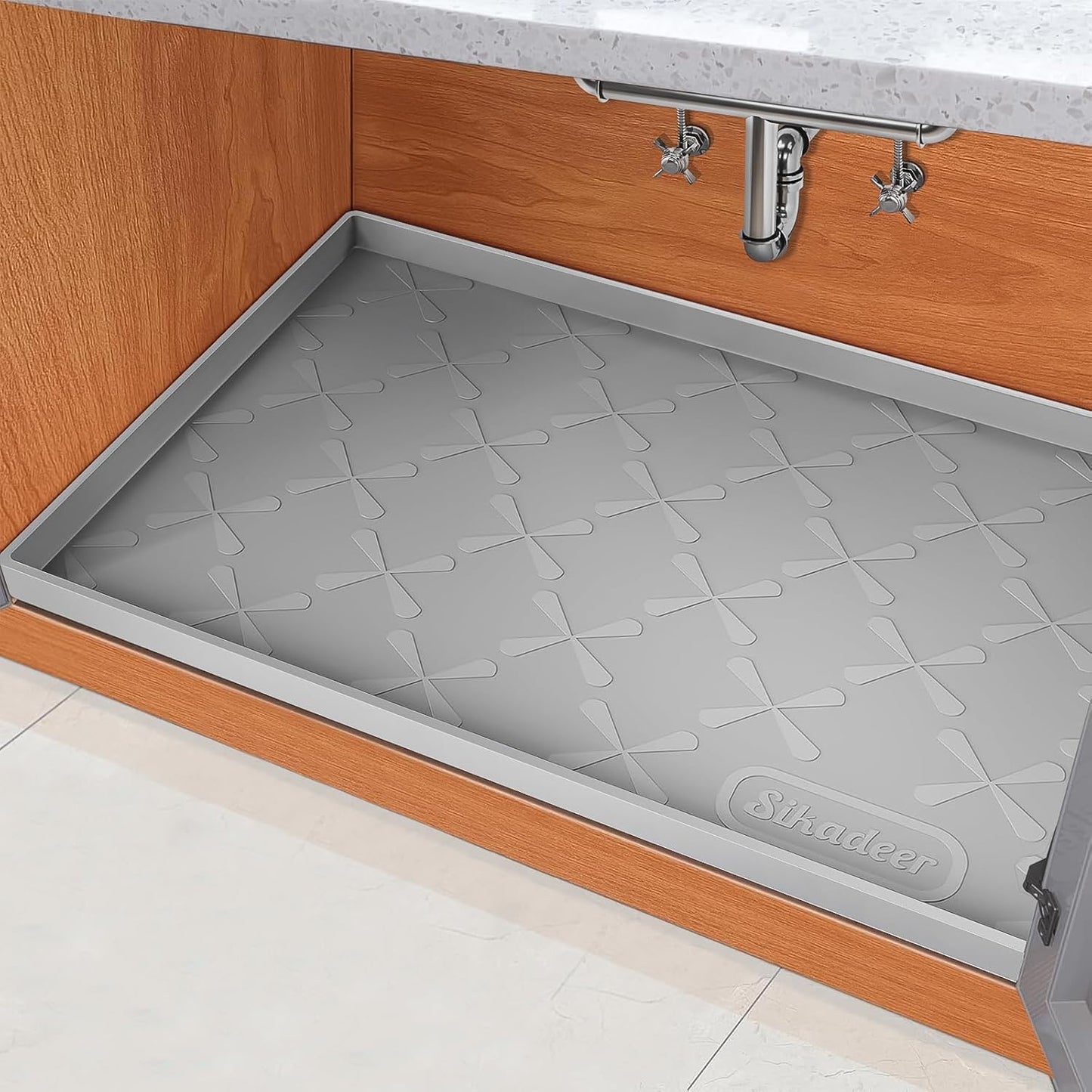SIKADEER 22" x 22" Under Sink Mat Waterproof, Silicone Mat Kitchen Drawer Shelf and Cabinet Liner, Sink Protector for Kitchen Organizers and Storage, Boot Tray Pet Food Mats